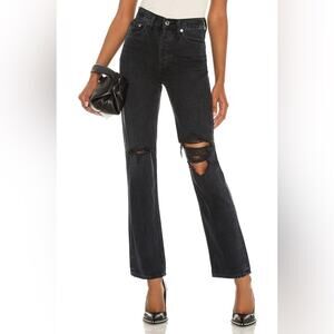 Agolde Lana Straight Leg Mid Rise Black Wash Denim Distressed Jeans Size 26